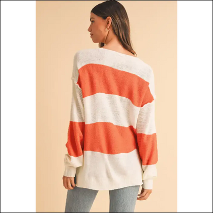 Vibrant Orange Colorblock v Neck: Prepare for Compliments! 🧡 Needful Things - Sweaters on Sale Worldwide Shipping
