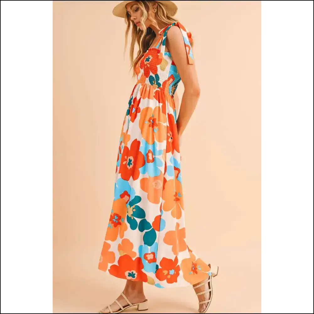 Vibrant Orange Smocked Maxi Dress: Groovy Queen 👑 - Dresses on Sale Worldwide Shipping