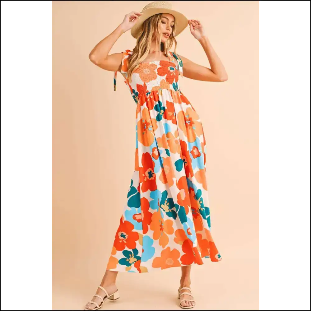 Vibrant Orange Smocked Maxi Dress: Groovy Queen 👑 - Dresses on Sale Worldwide Shipping
