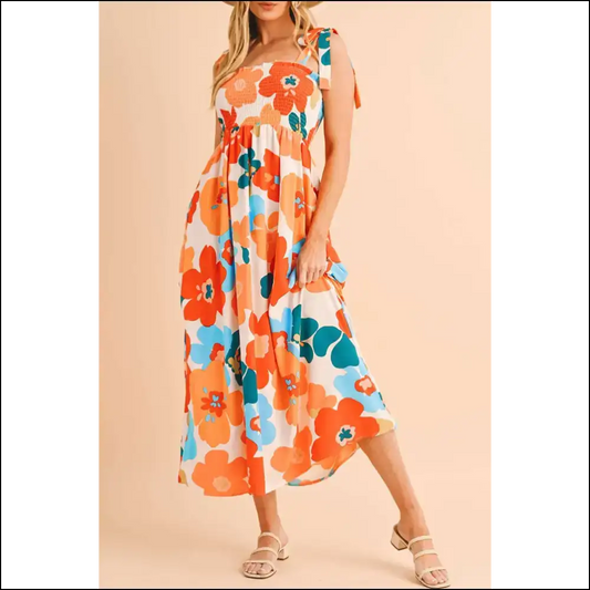 Vibrant Orange Smocked Maxi Dress: Groovy Queen 👑 - s - Dresses on Sale Worldwide Shipping