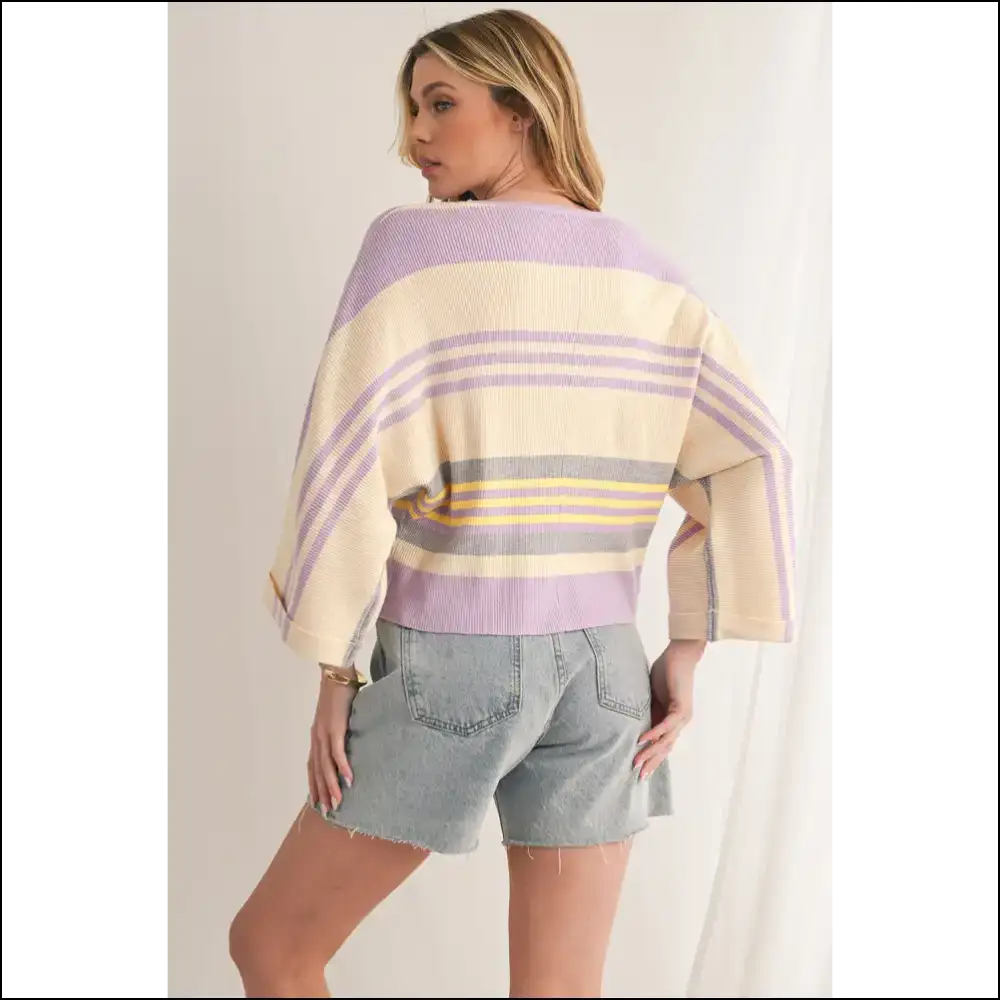 Vibrant Purple Striped Top: Ribbed for your Pleasure 💜 - Knit Tops on Sale Worldwide Shipping