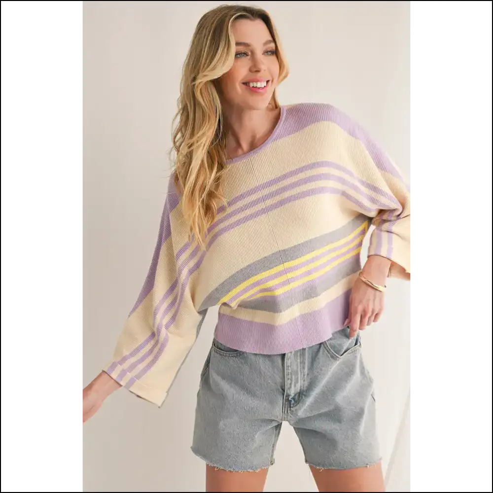 Vibrant Purple Striped Top: Ribbed for your Pleasure 💜 - Knit Tops on Sale Worldwide Shipping
