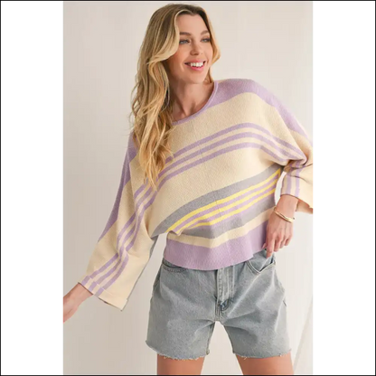 Vibrant Purple Striped Top: Ribbed for your Pleasure 💜 - Knit Tops on Sale Worldwide Shipping