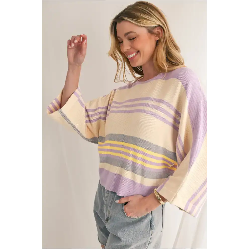 Vibrant Purple Striped Top: Ribbed for your Pleasure 💜 - Knit Tops on Sale Worldwide Shipping