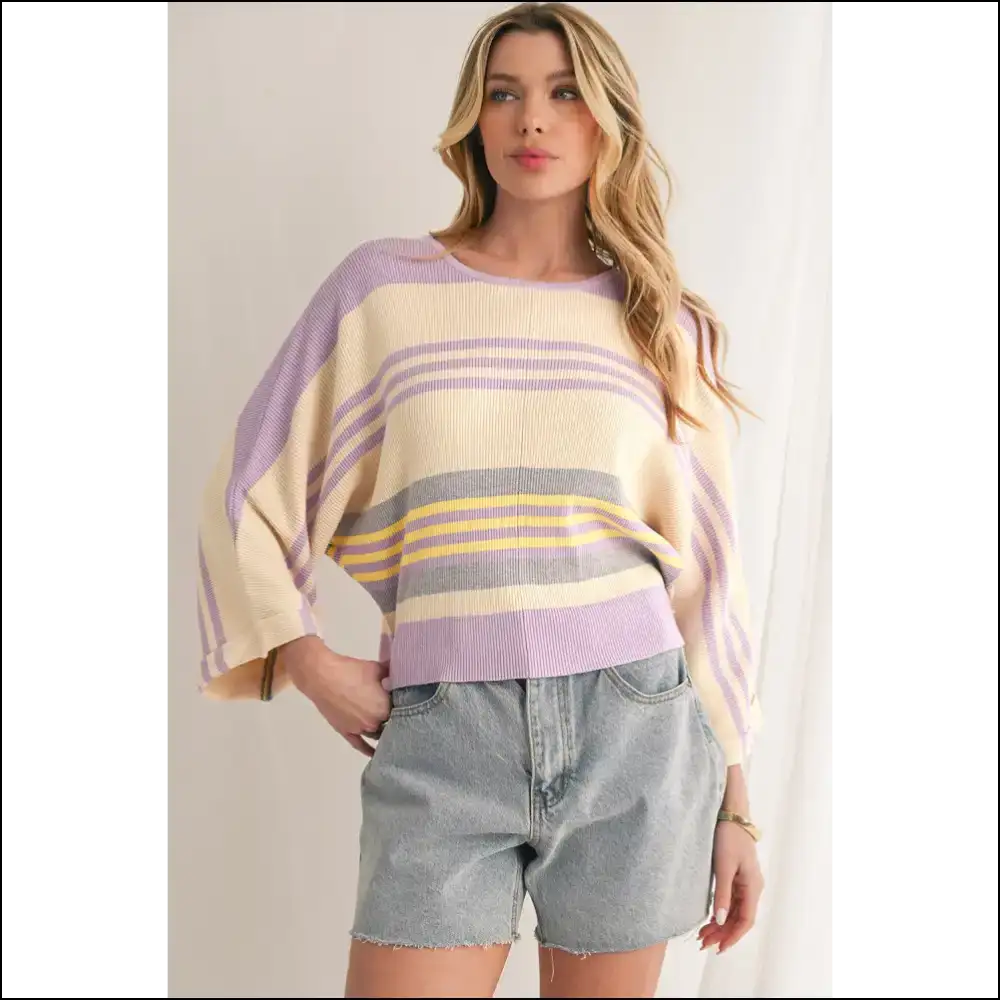 Vibrant Purple Striped Top: Ribbed for your Pleasure 💜 - Knit Tops on Sale Worldwide Shipping