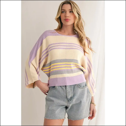 Vibrant Purple Striped Top: Ribbed for your Pleasure 💜 - Knit Tops on Sale Worldwide Shipping