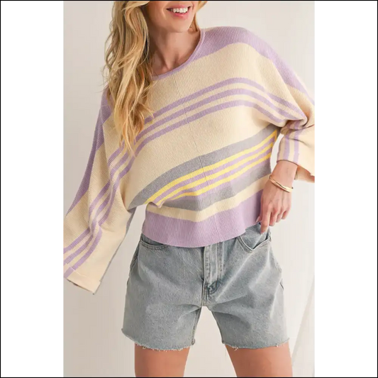 Vibrant Purple Striped Top: Ribbed for your Pleasure 💜 - s - Knit Tops on Sale Worldwide Shipping