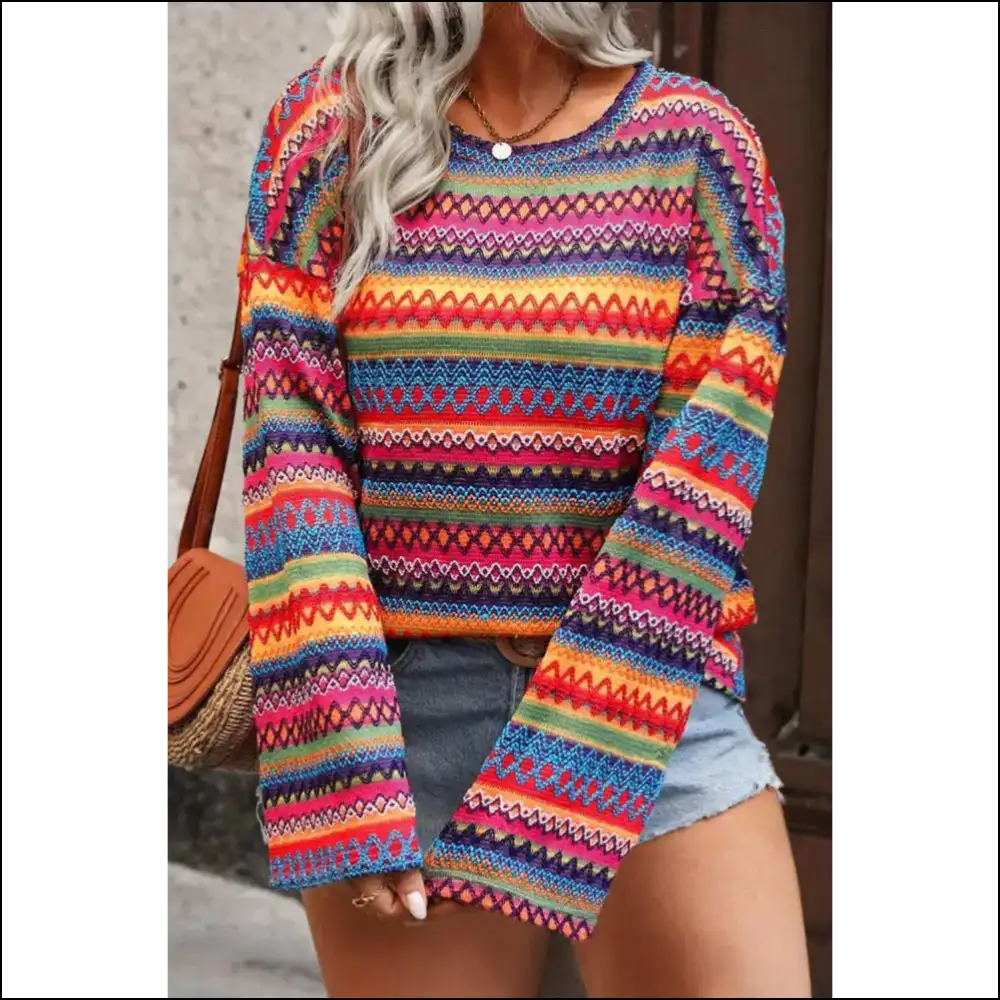 Vibrant Red Ethnic Striped Top: Warning May Cause Excessive Staring 👀 Needful Things - 1x - Plus Size Tops on Sale Worldwide Shipping