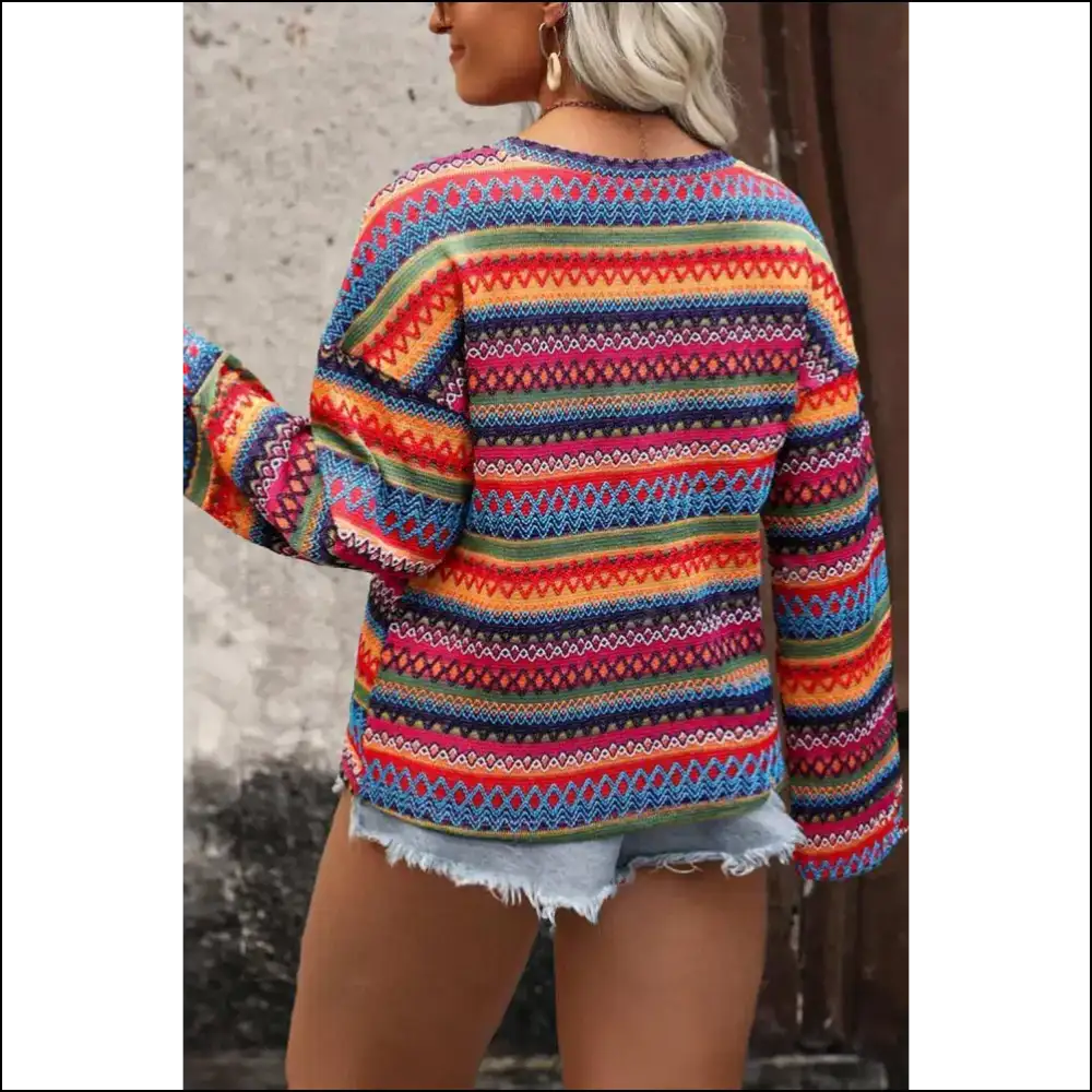Vibrant Red Ethnic Striped Top: Warning May Cause Excessive Staring 👀 Needful Things - Plus Size Tops on Sale Worldwide Shipping