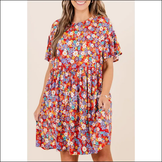 Vibrant Red Flower Mini Dress: Goddess (and Flirty!) from Needful Things 😈🌹 - 1x - Plus Size Dresses on Sale Worldwide Shipping