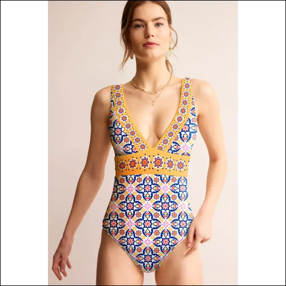 Vibrant Yellow Geometric Floral Backless: Mer-mazing! 🧜‍♀️ Needful Things - One-piece one Piece Swimwear on Sale Worldwide Shipping