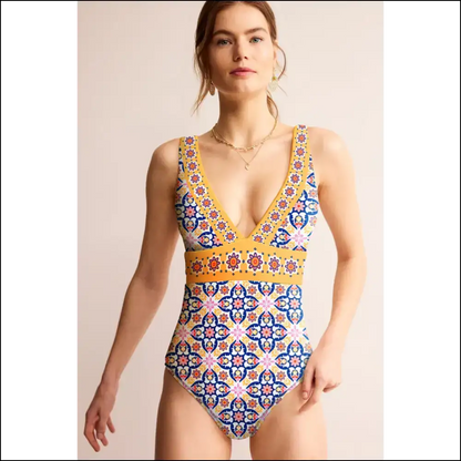 Vibrant Yellow Geometric Floral Backless: Mer-mazing! 🧜‍♀️ Needful Things - One-piece one Piece Swimwear on Sale Worldwide Shipping