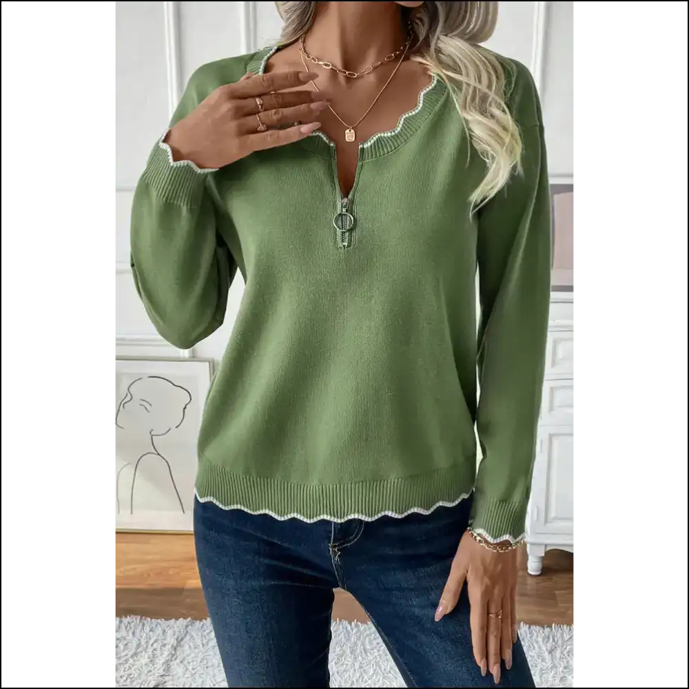 Vineyard Green Open Zipper Sweater: so Fancy! 💅 - s - Sweaters on Sale Worldwide Shipping