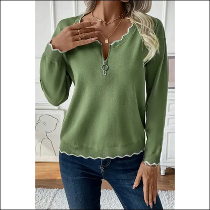 Vineyard Green Open Zipper Sweater: so Fancy! 💅 - s - Sweaters on Sale Worldwide Shipping