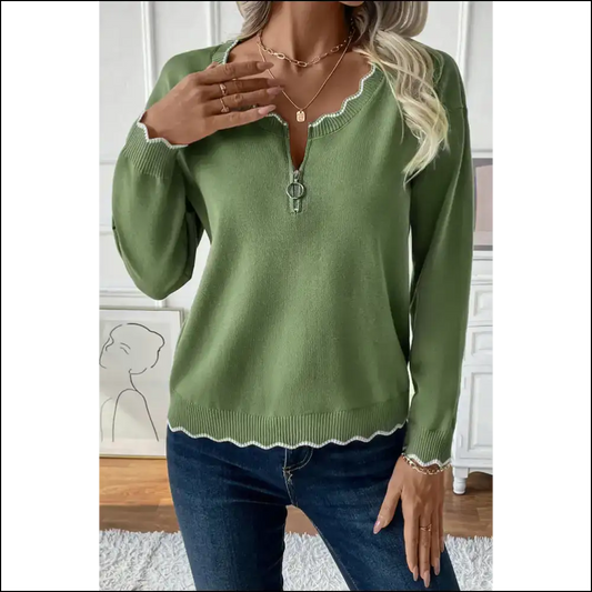 Vineyard Green Open Zipper Sweater: so Fancy! 💅 - s - Sweaters on Sale Worldwide Shipping