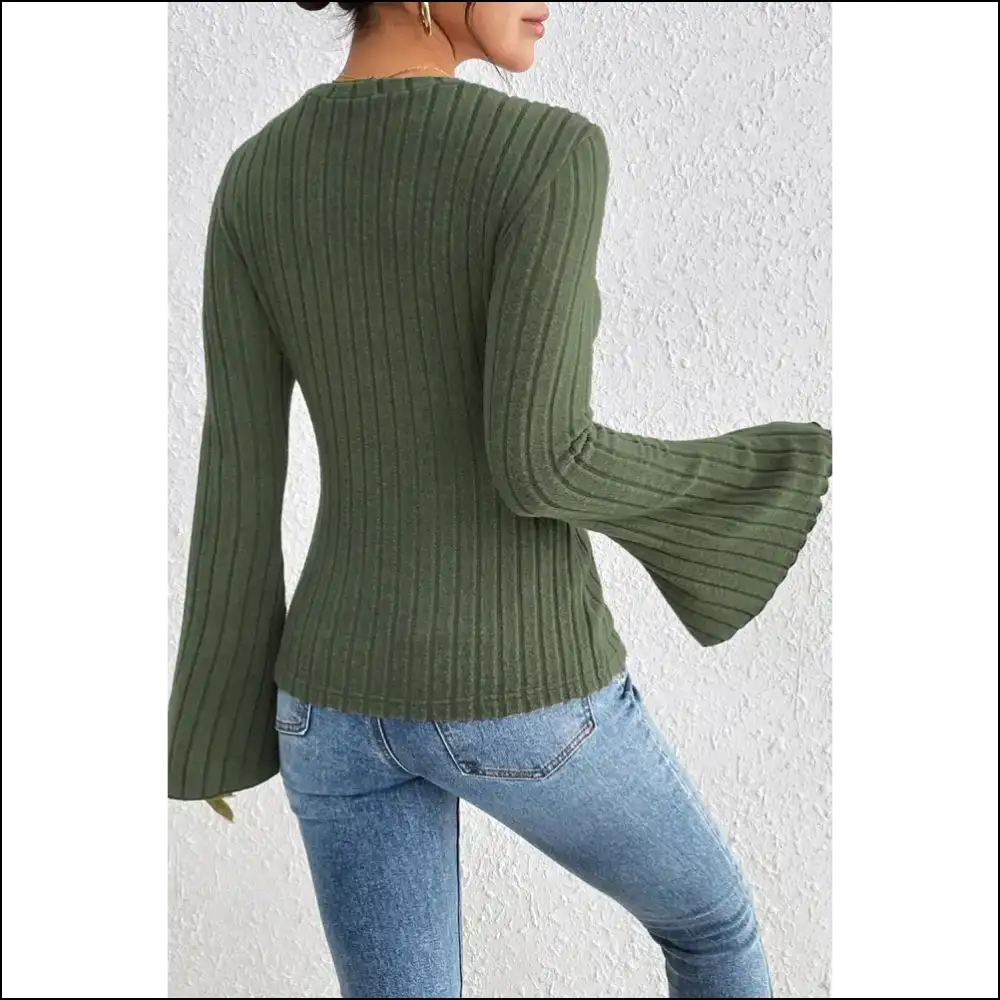 Vineyard Green Ribbed Bell Sleeve: Wine not Dress Like this ? 🍷 Needful Things - Long Sleeve Tops Shirts & on Sale Worldwide Shipping