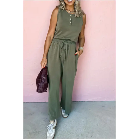 Vineyard Green Wide Leg Jumpsuit: Needful Things Fab! 🐸 - s - Jumpsuits & Rompers on Sale Worldwide Shipping
