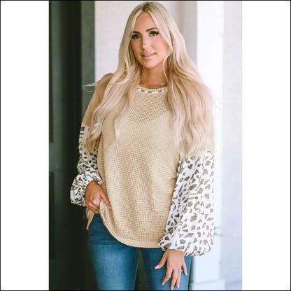 Waffle-knit Balloon Sleeve Blouse - Chic & Comfy - Beige / s - Blouses on Sale Worldwide Shipping