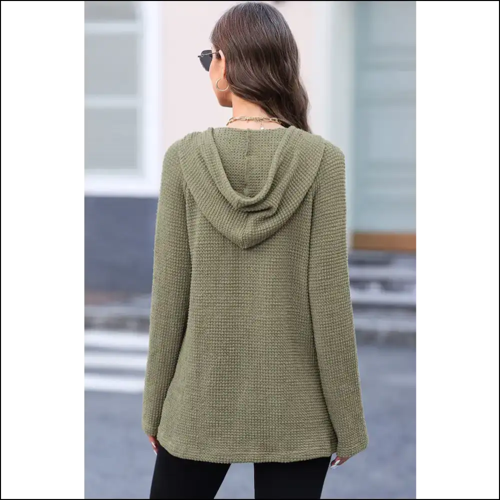 Waffle-knit Button-up Drawstring Hoodie - Hoodies Sweatshirts & on Sale Worldwide Shipping