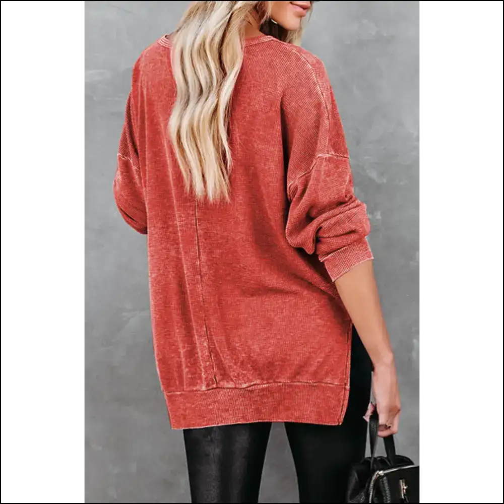Waffle Knit Chic Slit Drop Shoulder Sweatshirt - Sweatshirts & Hoodies on Sale Worldwide Shipping