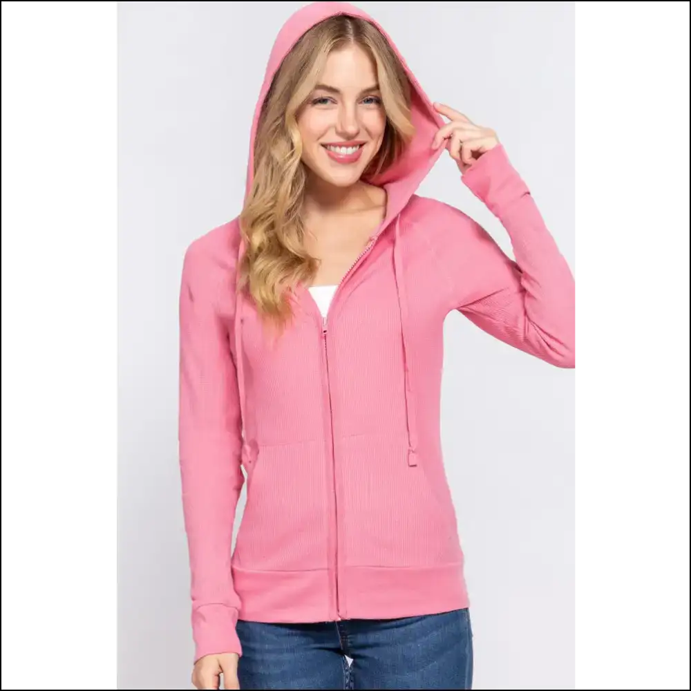 Waffle Knit Drawstring Hoodie: Because Adulting is Hard but your Outfit Doesn’t have to Be! - Pink / 2xl - Hoodies Sweatshirts & on Sale