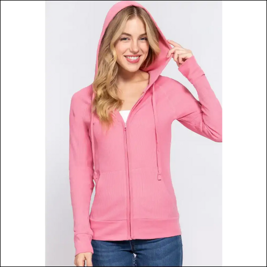 Waffle Knit Drawstring Hoodie: Because Adulting is Hard but your Outfit Doesn’t have to Be! - Pink / 2xl - Hoodies Sweatshirts & on Sale