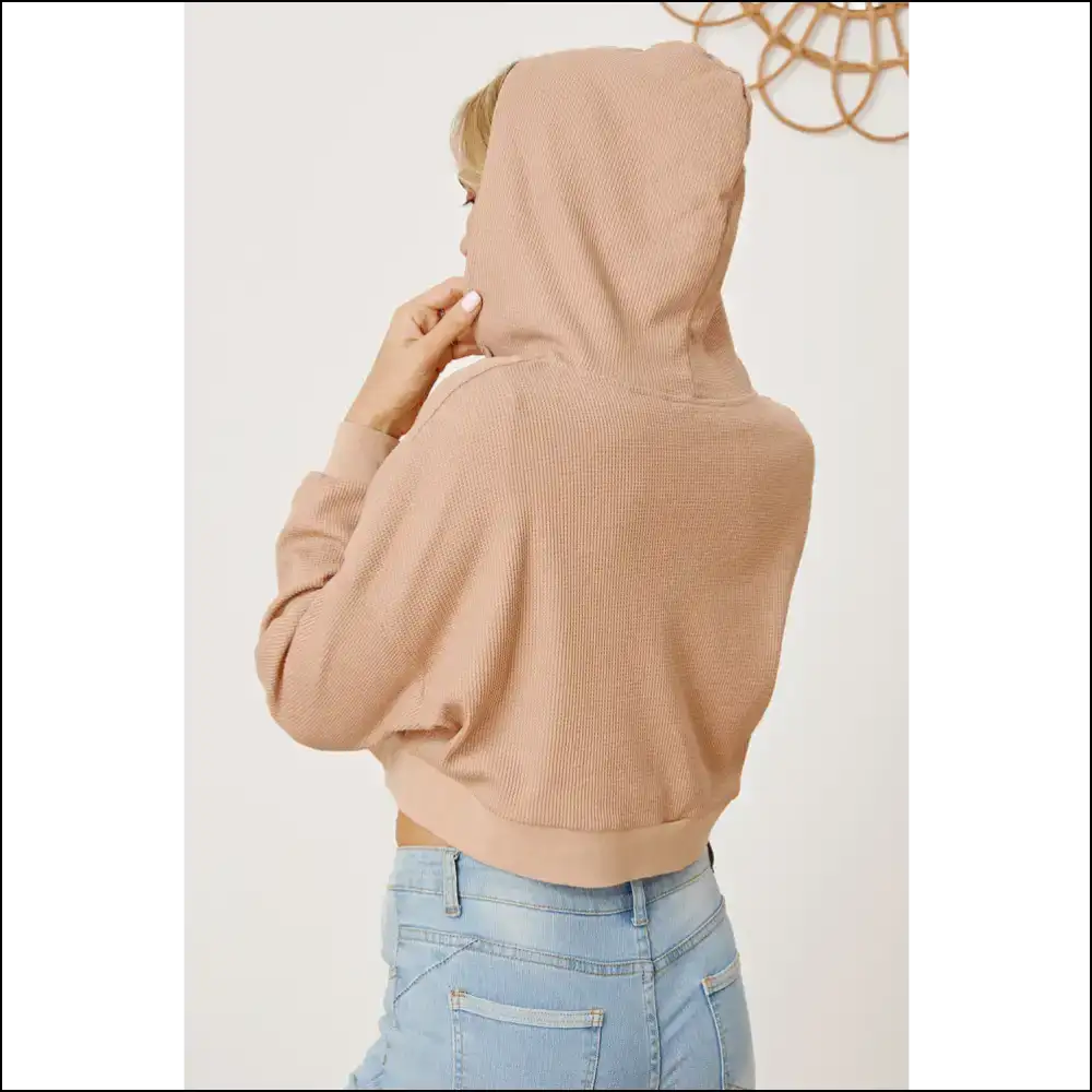 Waffle-knit Drawstring Zip Up Hoodie - Hoodies Sweatshirts & on Sale Worldwide Shipping