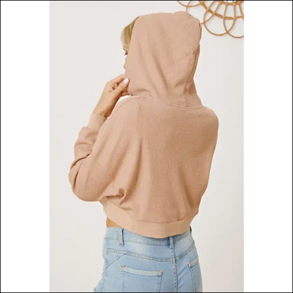 Waffle-knit Drawstring Zip Up Hoodie - Hoodies Sweatshirts & on Sale Worldwide Shipping