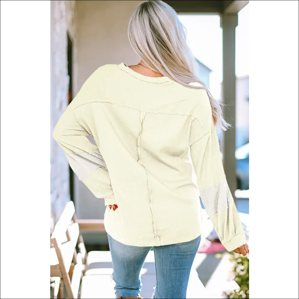 Waffle-knit Lantern Sleeve - Sweatshirts & Hoodies on Sale Worldwide Shipping