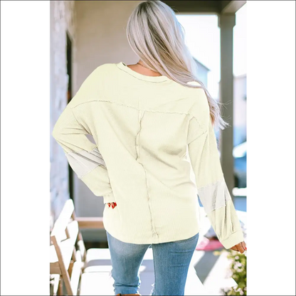 Waffle-knit Lantern Sleeve - Sweatshirts & Hoodies on Sale Worldwide Shipping