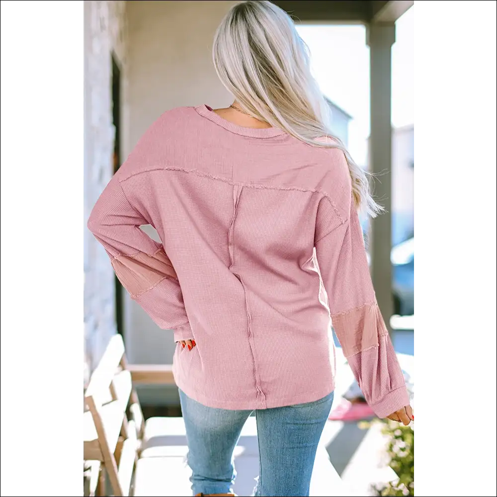 Waffle-knit Lantern Sleeve - Sweatshirts & Hoodies on Sale Worldwide Shipping