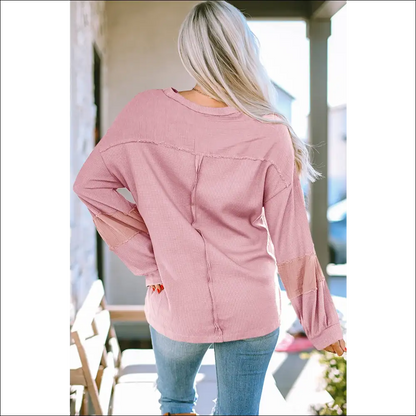 Waffle-knit Lantern Sleeve - Sweatshirts & Hoodies on Sale Worldwide Shipping