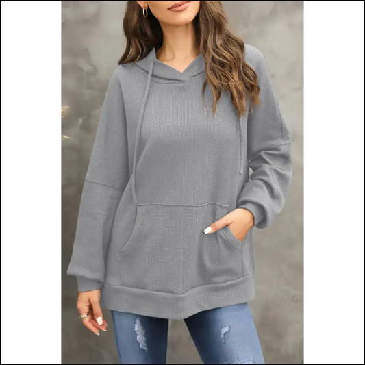 Waffle-knit Long Sleeve Hoodie - Cozy Chic Vibes - Dark Grey / s - Sweatshirts & Hoodies on Sale Worldwide Shipping
