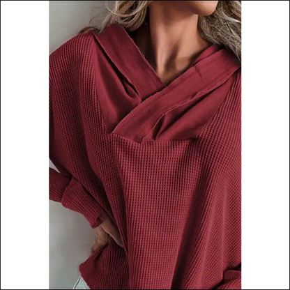 Waffle Knit Long Sleeve Hoodie - Cozy Chic Vibes - Hoodies Sweatshirts & on Sale Worldwide Shipping