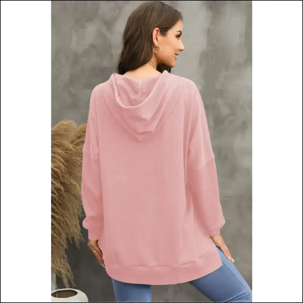 Waffle-knit Long Sleeve Hoodie - Cozy Chic Vibes - Sweatshirts & Hoodies on Sale Worldwide Shipping