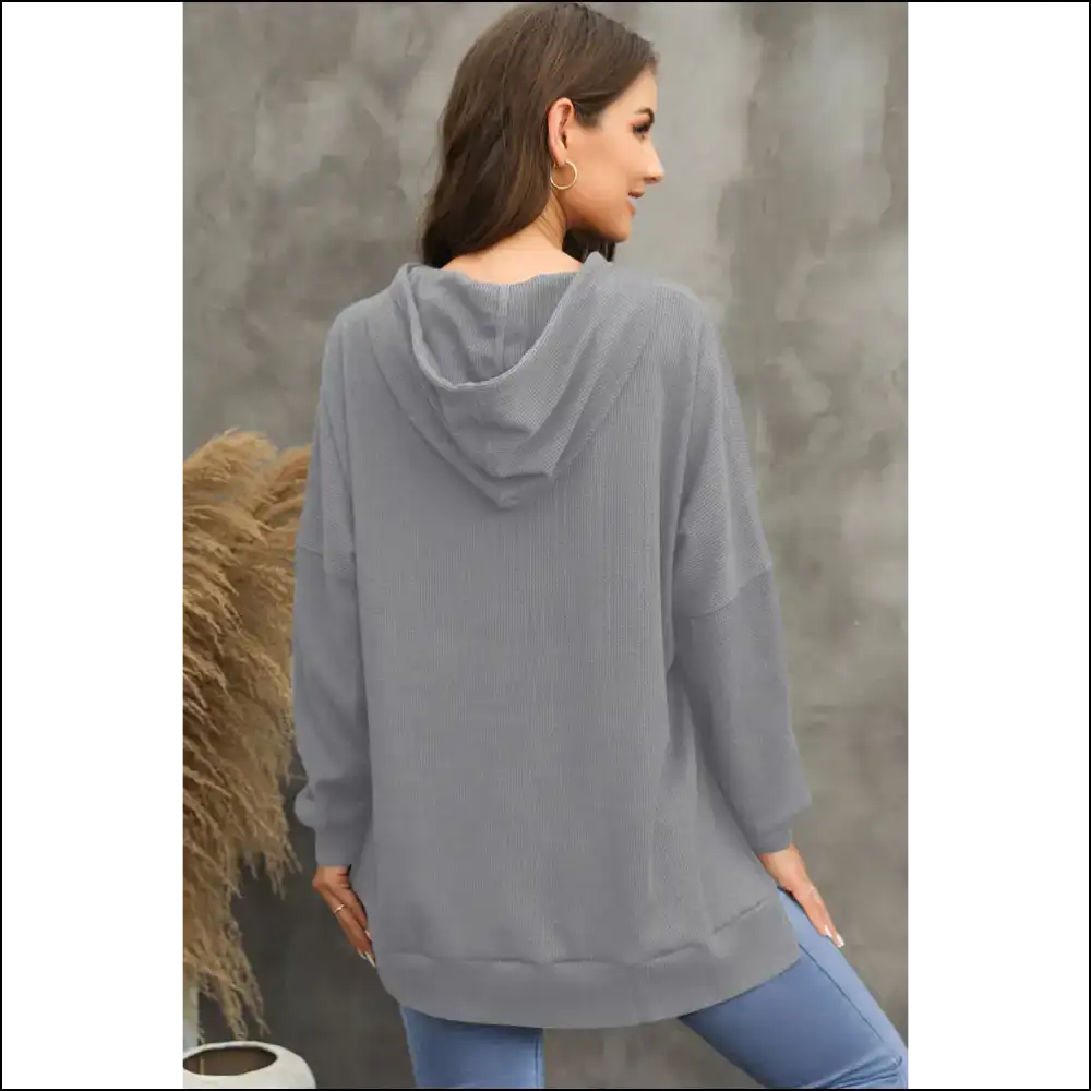 Waffle-knit Long Sleeve Hoodie - Cozy Chic Vibes - Sweatshirts & Hoodies on Sale Worldwide Shipping