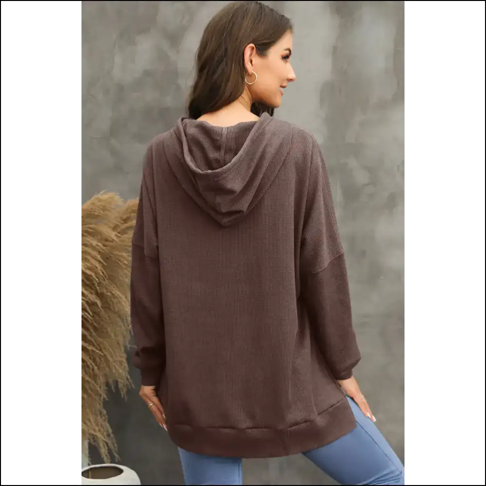 Waffle-knit Long Sleeve Hoodie - Cozy Chic Vibes - Sweatshirts & Hoodies on Sale Worldwide Shipping