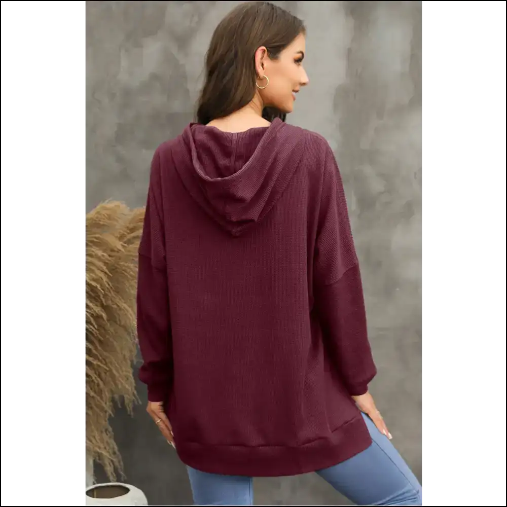Waffle-knit Long Sleeve Hoodie - Cozy Chic Vibes - Sweatshirts & Hoodies on Sale Worldwide Shipping