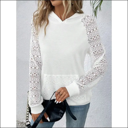 Waffle-knit Long Sleeve Hoodie: where Cozy Chic Meets Goddess Vibes! ✨ - White / l - Sweatshirts & Hoodies on Sale Worldwide Shipping