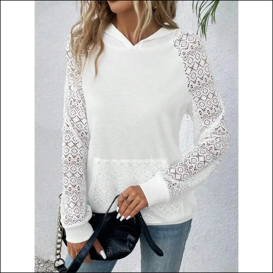 Waffle-knit Long Sleeve Hoodie: where Cozy Chic Meets Goddess Vibes! ✨ - White / l - Sweatshirts & Hoodies on Sale Worldwide Shipping