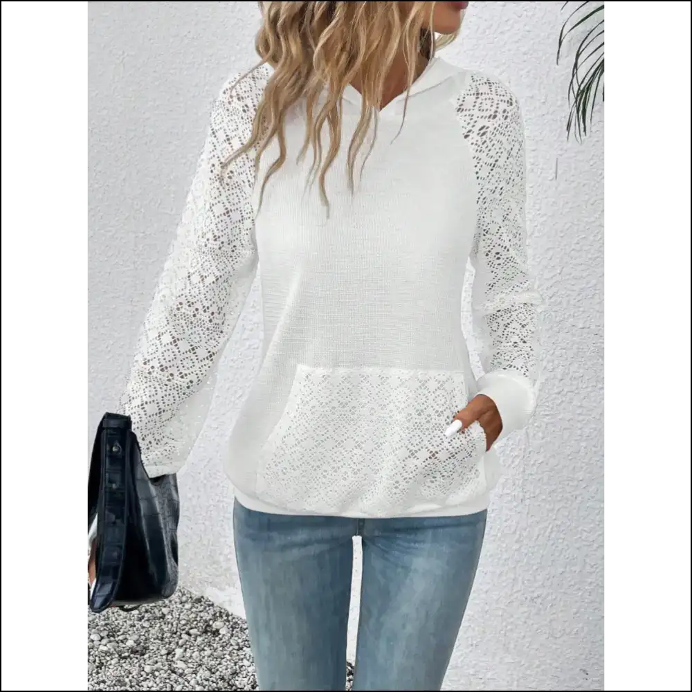 Waffle-knit Long Sleeve Hoodie: where Cozy Chic Meets Goddess Vibes! ✨ - Sweatshirts & Hoodies on Sale Worldwide Shipping