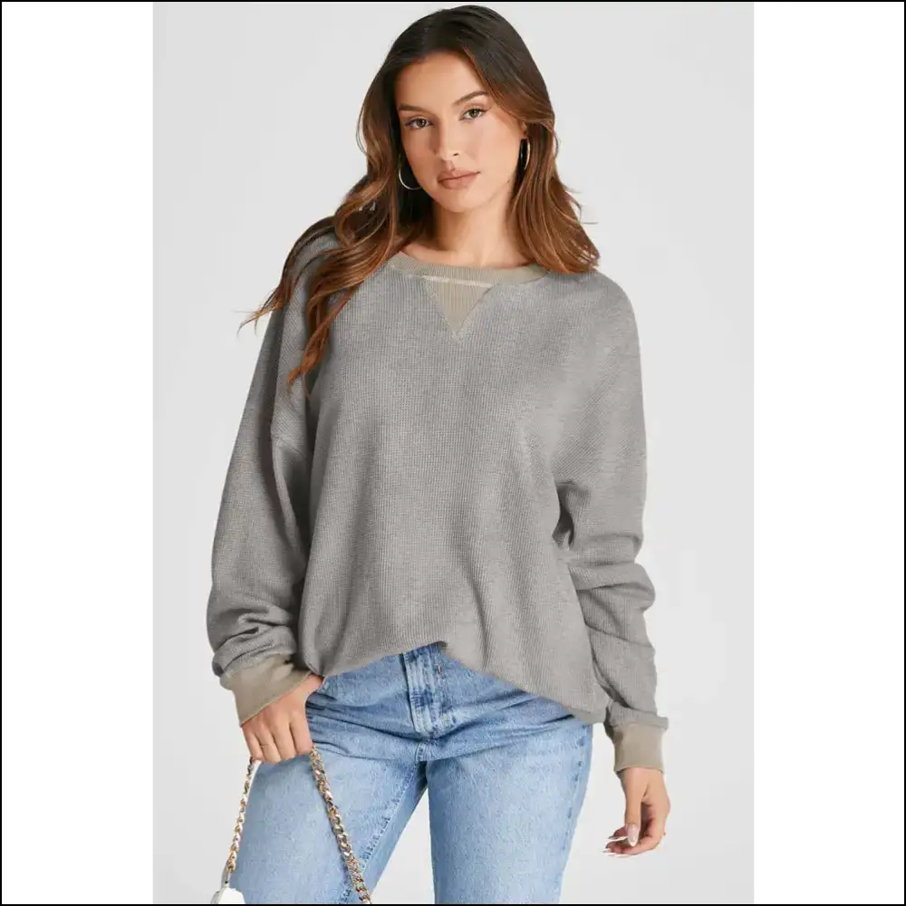 Waffle-knit Long Sleeve Sweatshirt: Perfect for Couch Potatoes & Coffee Dates ? - Sweatshirts Hoodies on Sale Worldwide Shipping
