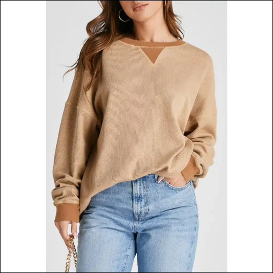 Waffle-knit Long Sleeve Sweatshirt: Perfect for Couch Potatoes & Coffee Dates ? - Sweatshirts Hoodies on Sale Worldwide Shipping