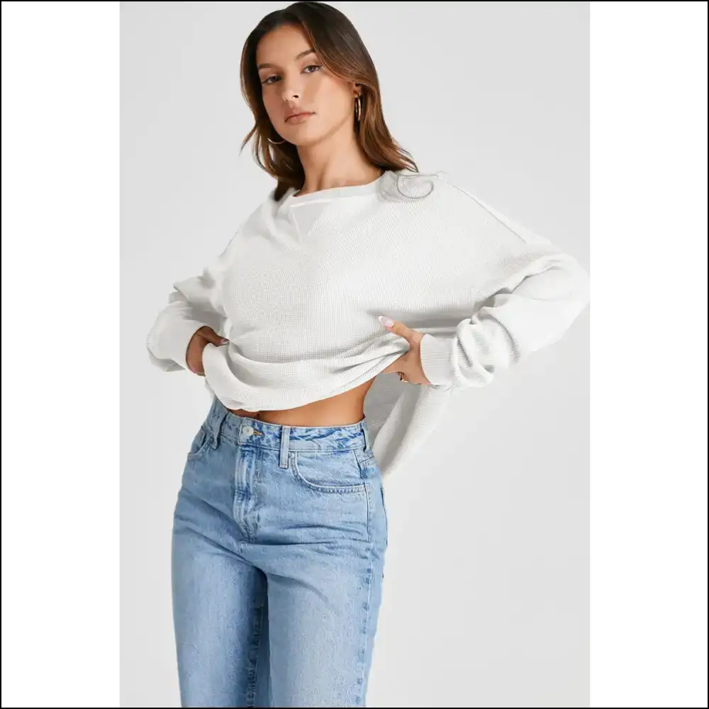 Waffle-knit Long Sleeve Sweatshirt: Perfect for Couch Potatoes & Coffee Dates ? - Sweatshirts Hoodies on Sale Worldwide Shipping