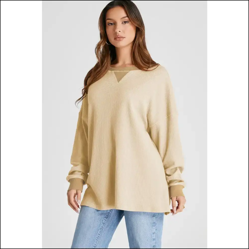 Waffle-knit Long Sleeve Sweatshirt: Perfect for Couch Potatoes & Coffee Dates ? - Sweatshirts Hoodies on Sale Worldwide Shipping