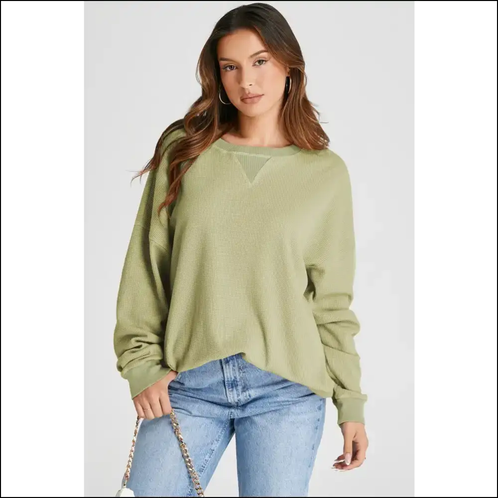 Waffle-knit Long Sleeve Sweatshirt: Perfect for Couch Potatoes & Coffee Dates ? - Sweatshirts Hoodies on Sale Worldwide Shipping
