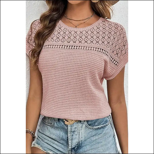 Waffle Knit? More Like *wins*! Light Pink Hollow Patchwork! 💖 Needful Things - s - Knit Tops on Sale Worldwide Shipping