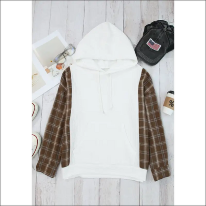 Waffle Knit Plaid Long Sleeve Hoodie with Pocket - Hoodies Sweatshirts & on Sale Worldwide Shipping