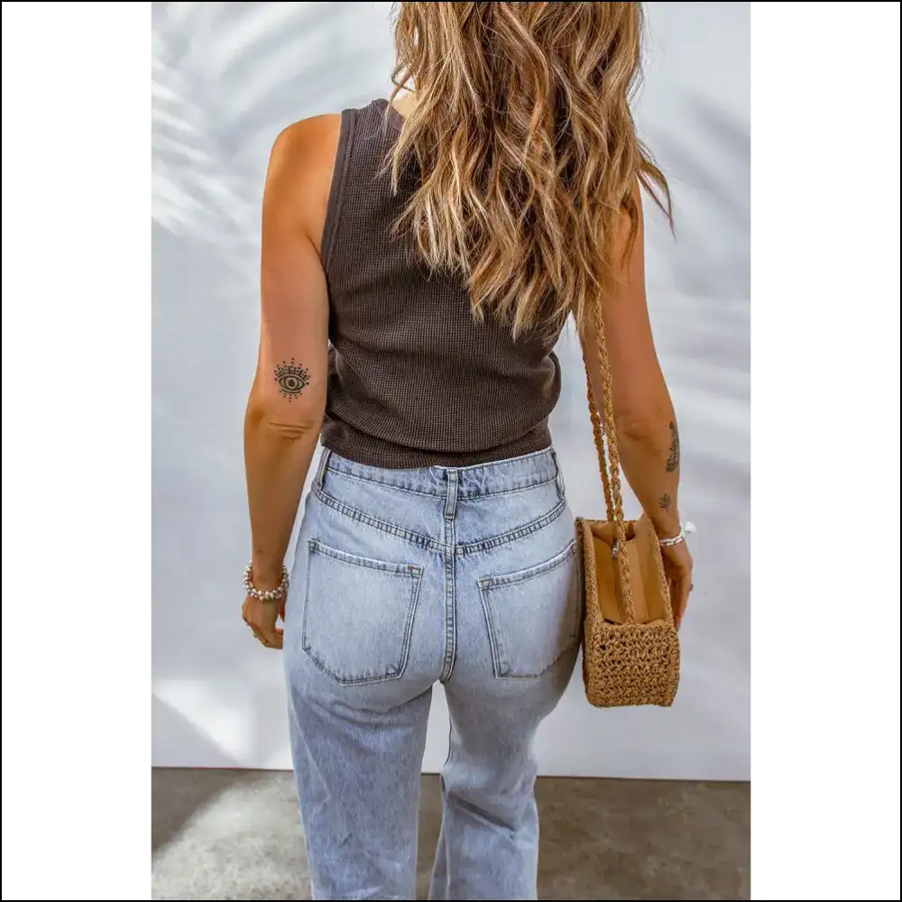 Waffle-knit Scoop Neck Tank Top - Everyday Chic - Tops on Sale Worldwide Shipping