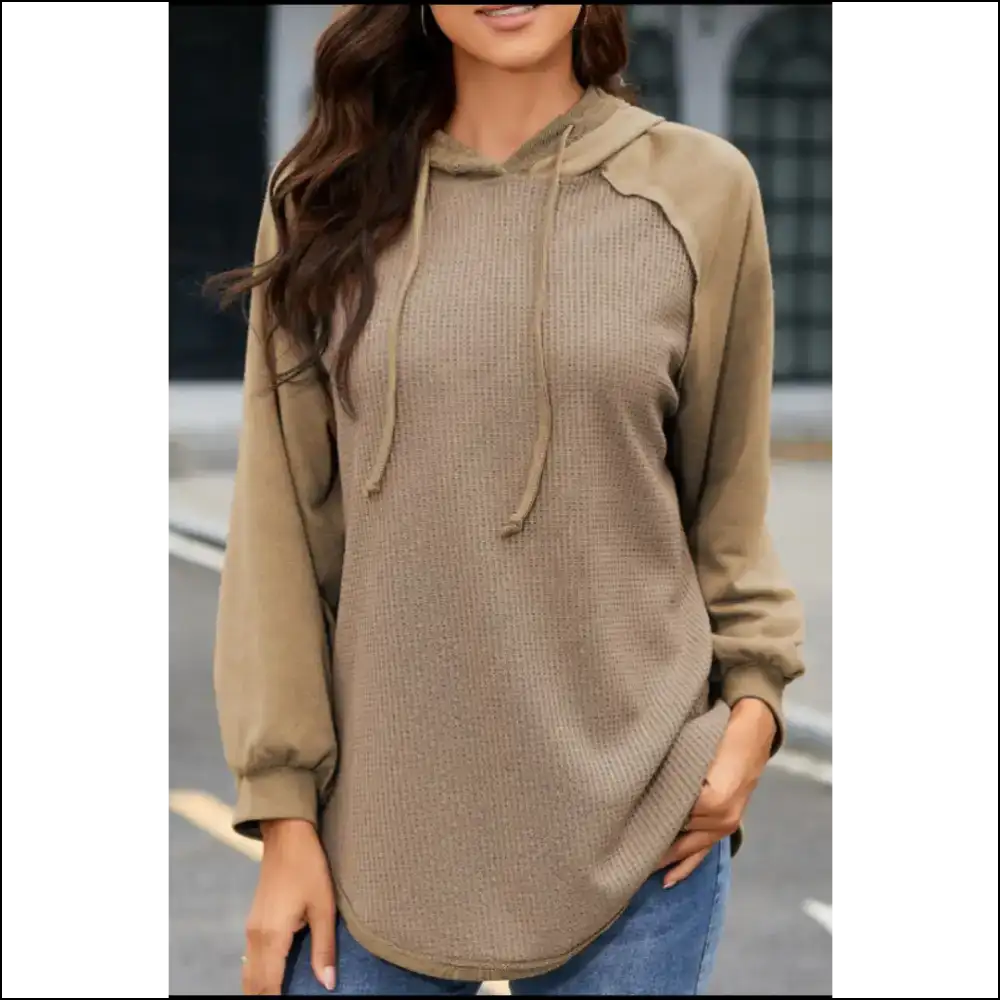 Waffled Knit Exposed Seam Drawstring Hoodie - Hoodies Sweatshirts & on Sale Worldwide Shipping